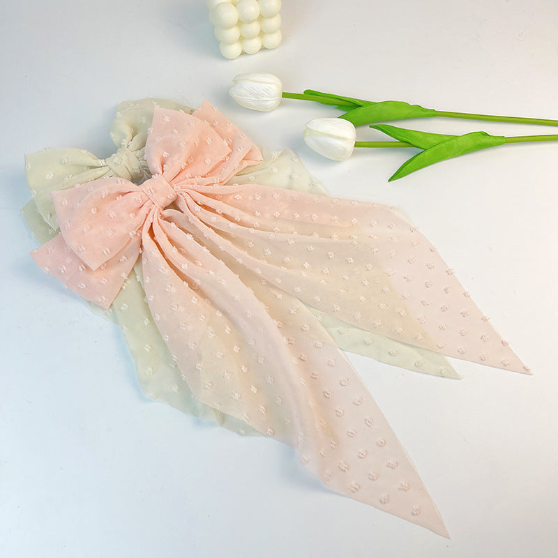 Wholesale Chiffon Long Polka Dot Fabric Big Bow Hair Clip